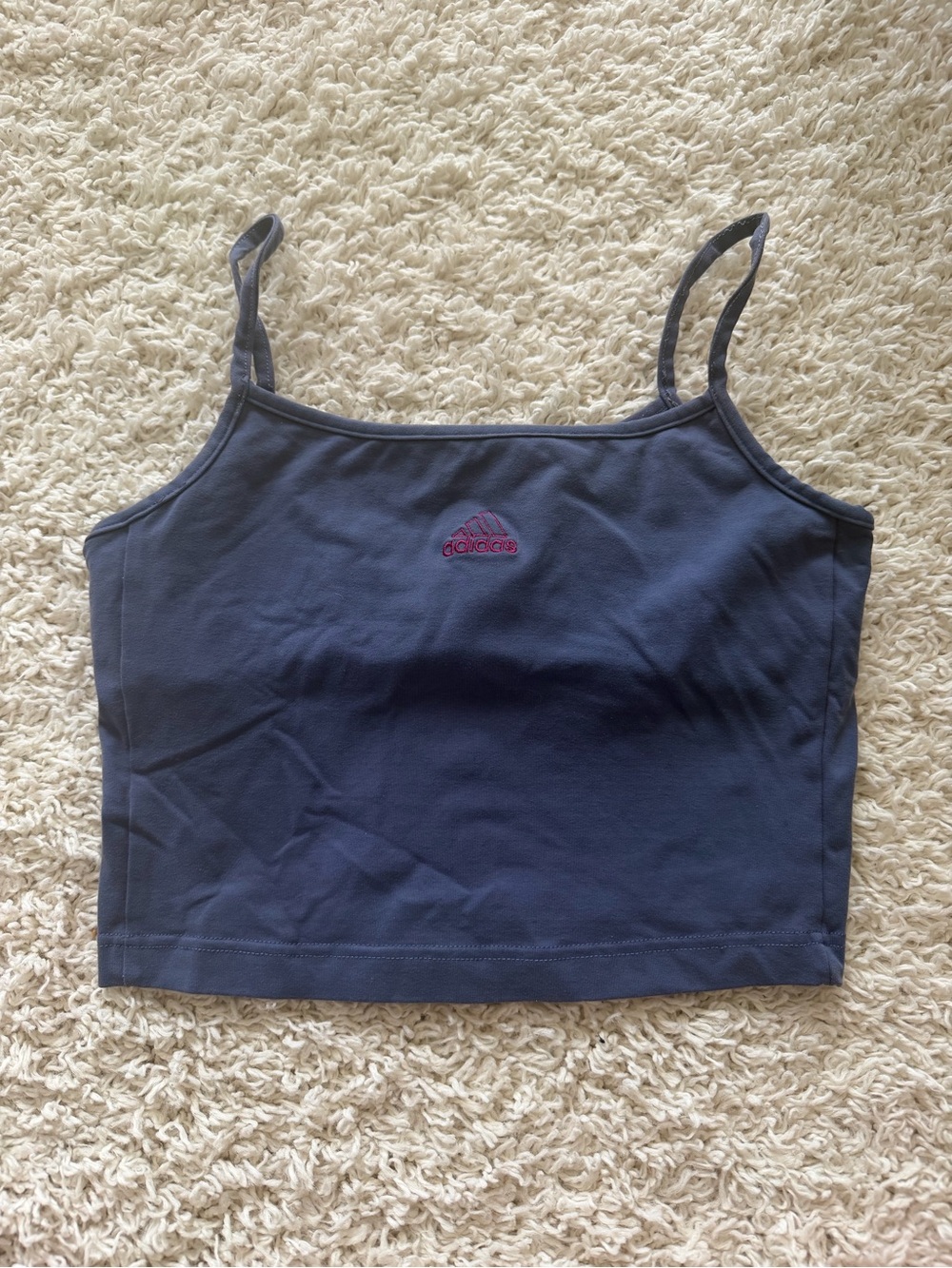 adidas Navy Cropped Spaghetti-Strap Tank with Pink Logo